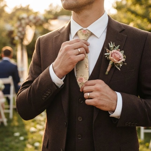 Smörgul Rosa Ros Chintz Bukett Mönster Slips (Skapare uppladdad)