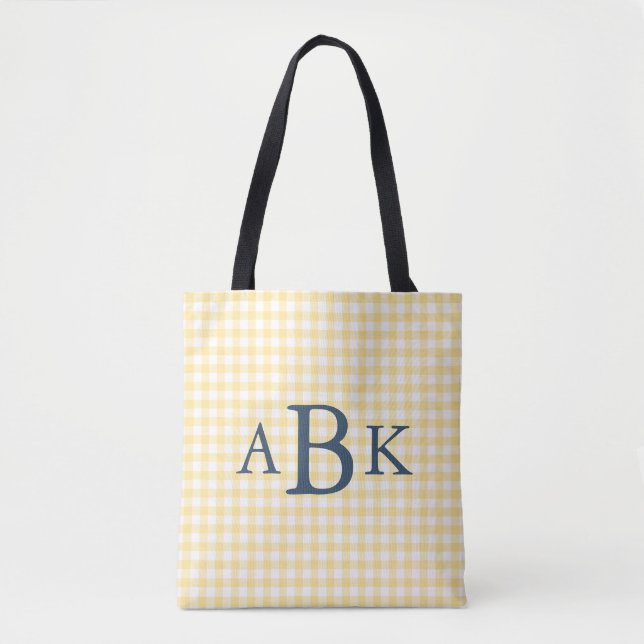 Smörgul Rutig Monogram Tygkasse (Framsida)