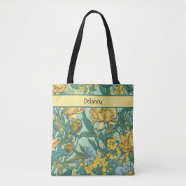 Smörgul vintage retro blomma tygkasse