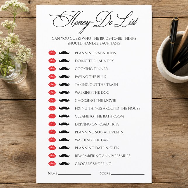 Smörja-att-göra-lista Bröllopsduschspel (Honey-Do List Bridal Shower Game)