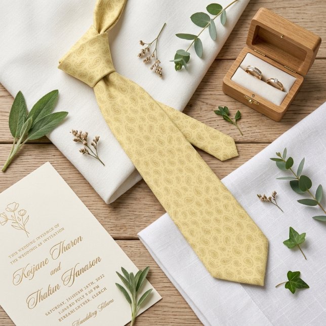 Smörkräm Mikro Paisley Bröllop Champagne  Slips (Skapare uppladdad)