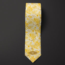 Smörkrämgul botanisk monogram slips