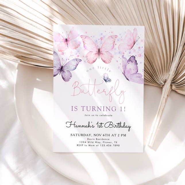 Smöroflugan 1:a födelsedagsinbjudan flicka inbjudningar (Skapare uppladdad)