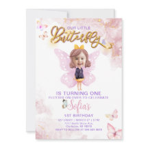 Smöroflugan Första födelsedag Flicka 1:a inbjudan