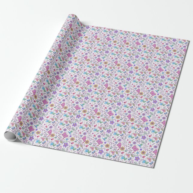 Smöross, färgade och blommiga presentpapper (Utrullad)