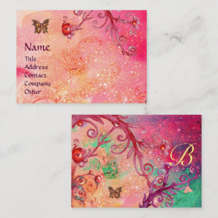 SMÖRT I SPARKLAR, ROSA, RÖDA SWIRLS MONOGRAM VISITKORT