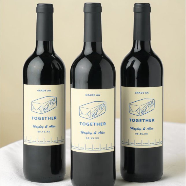 Smörtema Bröllopsdusch för Smör Tillsammans Vinflaska Etikett (Skapare uppladdad)