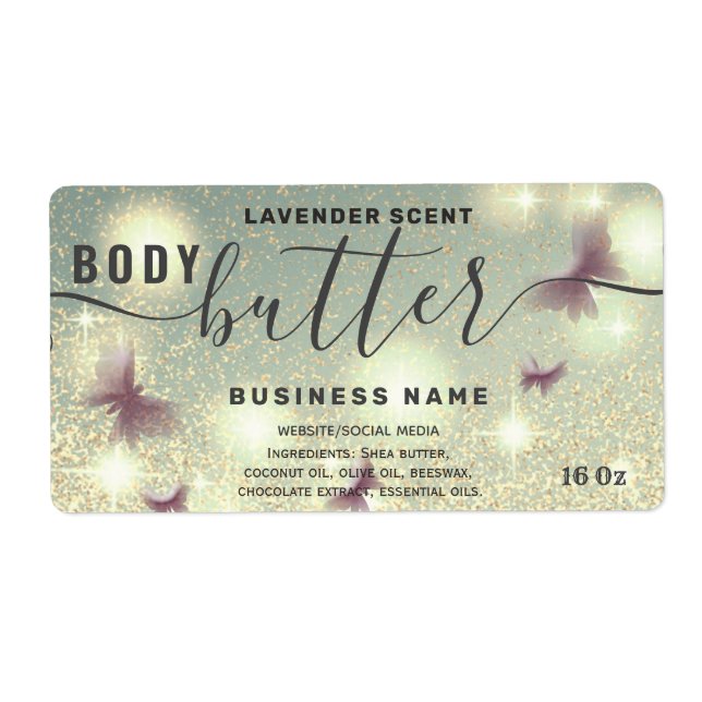 Smötesetikett för glitter-fjärilsmusslor fraktsedel (Framsidan)