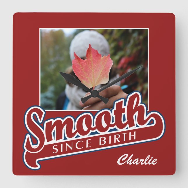 SMOTH med anpassningsbarna PHOTO och NAMN Fyrkantig Klocka (Framsida)