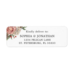 Sms-OSA för Winter Wedding Blommigt Returadress Etikett