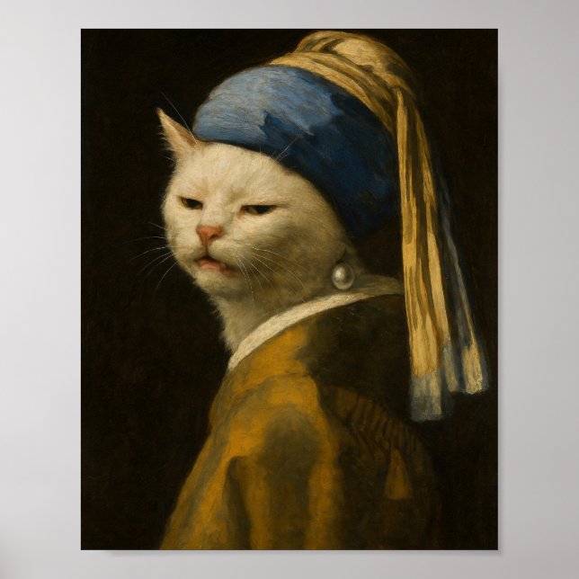 Smudge Cat with Pearl Earring - Vermeer Meme Art Poster (Framsidan)