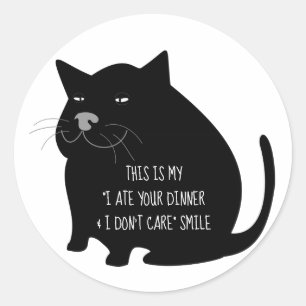 Smug Tjock Black Cat Funny Quote Runt Klistermärke