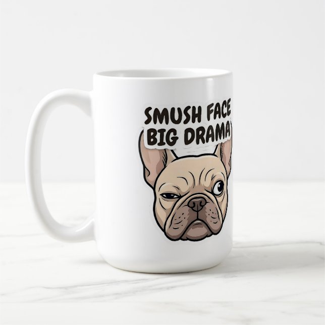 Smush Face Stor Drama Rolig Fransk Bulldog Design Kaffemugg (Vänster)