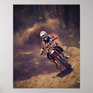 Smutsad Biker över floden och genom Skogen Poster