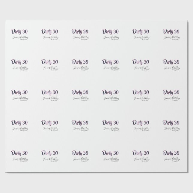 Smutsig 30 födelsedag namn datum rosa grå kallig presentpapper (Platt)