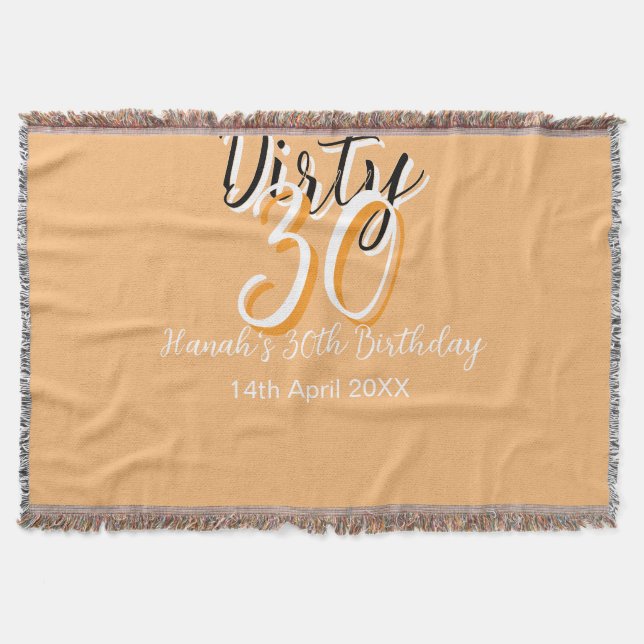 Smutsig 30 orangars vit enkel födelsedag filt (Framsidan)