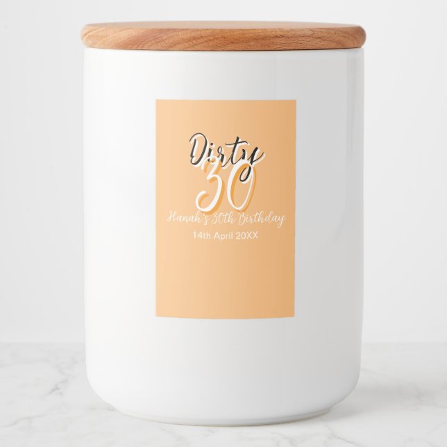 Smutsig 30 orangars vit enkel födelsedag mat etikett (Framsida)