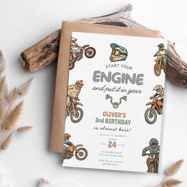 Smutsig cykel pojke 3-årsdag inbjudningar (Skapare uppladdad)