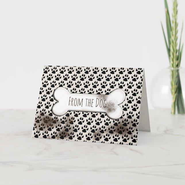 smutsig hund tass avtryck och benfödelsedag kort (Framsida)