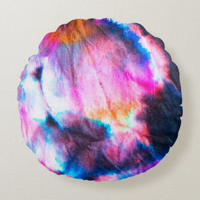 Smutsig konst. Ljusröd, lilac, rosa, gult färg. Rund Kudde (Framsidan)