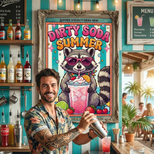 Smutsig Läsk Sommar Tvättbjörn Sommar Dryck Semes Poster