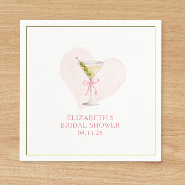 Smutsig Martini Kokett Bow Trendig Bröllopsfestiva Pappersservett (Chic and customizable martini bridal shower napkins – perfect for a trendy, elegant celebration!)