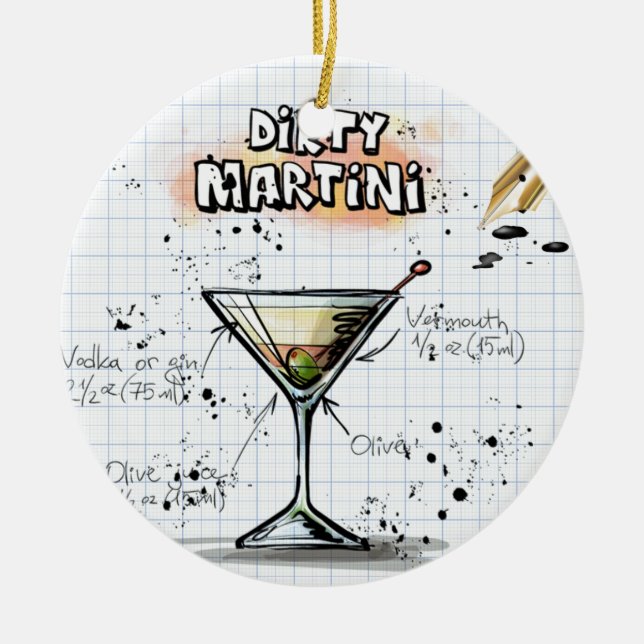 Smutsig Martini-ornament rund Julgransprydnad Keramik (Framsidan)