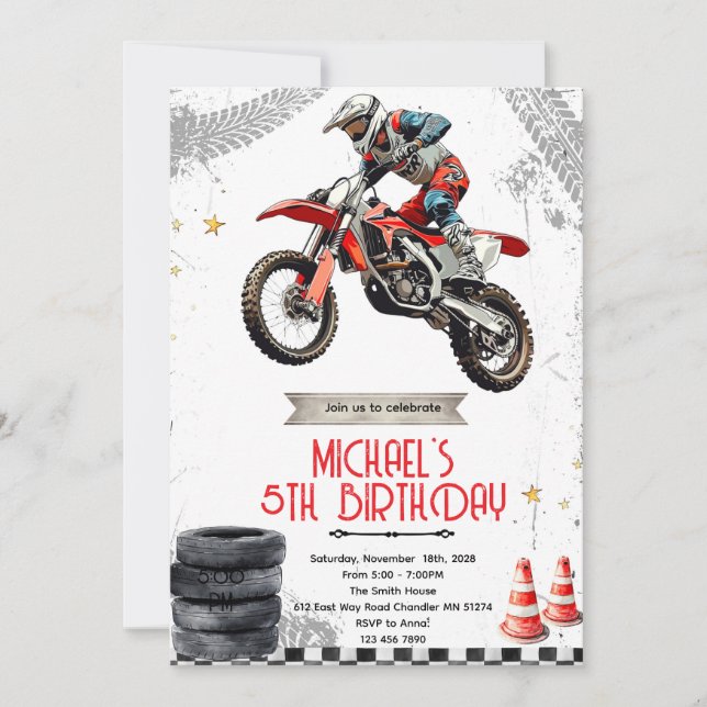Smutsig motorcross födelsedagsinbjudan inbjudningar (Framsida)