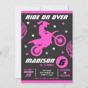 Smutsig motorcross motorcykel flicka födelsedag inbjudningar