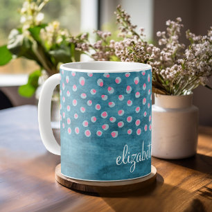 Smutsig polka dots för vattenfärg - blått och kaffemugg