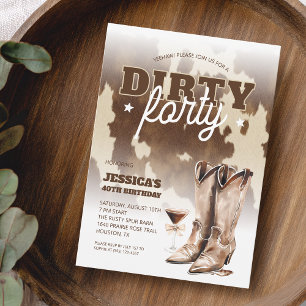 Smutsiga Fyrtio Cowgirl Western 40-årsfest Inbjudningar