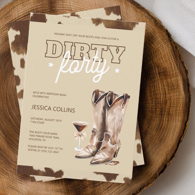 Smutsiga fyrtio western rustika 40-års födelsedags inbjudningar (Dirty Forty Western Rustic 40th Birthday Party Invitation)