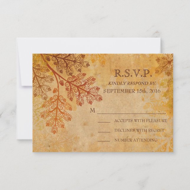 Smutsiga spetsiga löv Fall Bröllop RSVP-kort OSA Kort (Framsida)