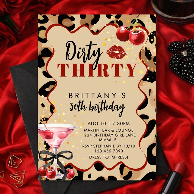 Smutsiga Trettio Cherry Martini Glam 30-årsfirande Inbjudningar (Skapare uppladdad)