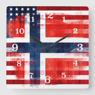 Smutsigt måla slår den norska amerikanska flagga fyrkantig klocka