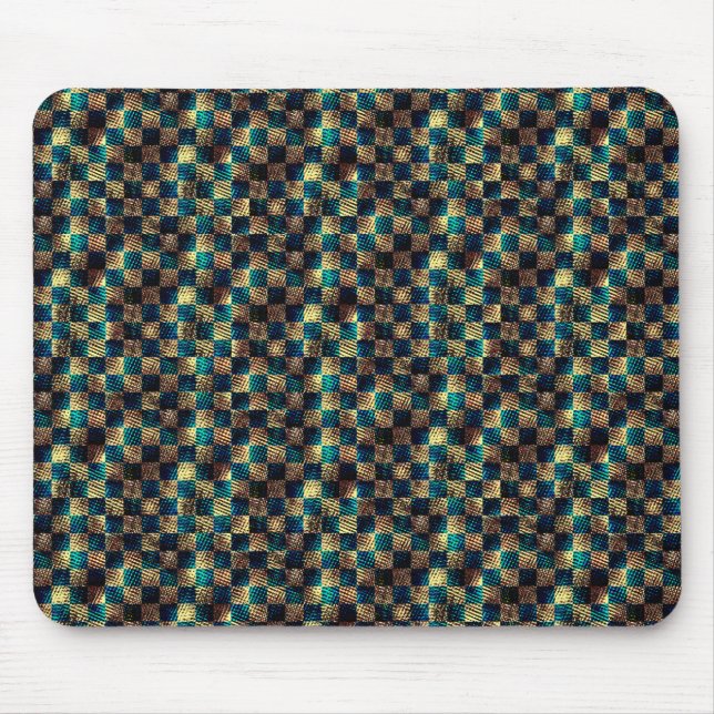 Smutsigt schack och skrapad effekt, blått och gult musmatta (Framsidan)