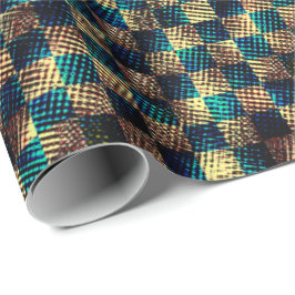 Smutsigt schack och skrapad effekt, blått och gult presentpapper