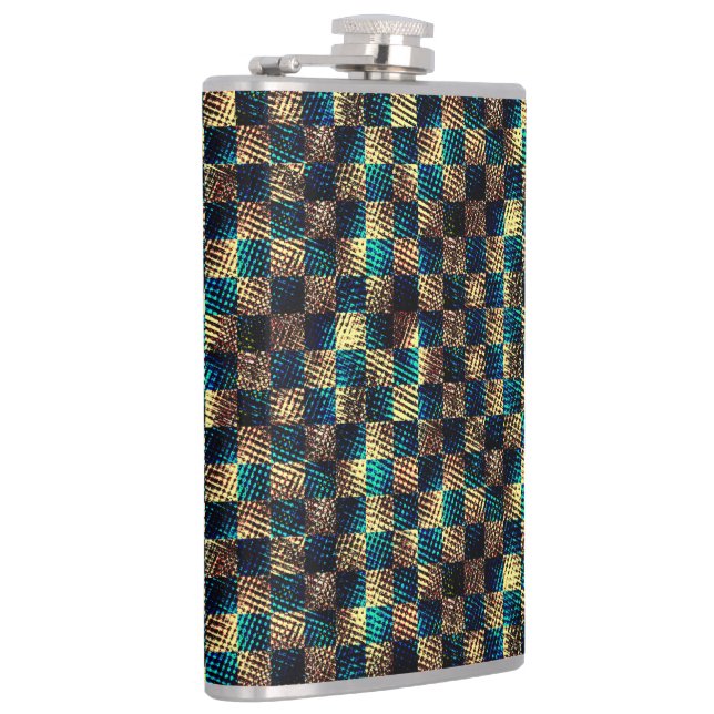 Smutsigt schack och skrapad effekt, gult och blått fickplunta (Höger)