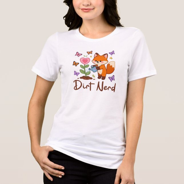 Smutsnörd, söt räv med växter t shirt (Framsida)
