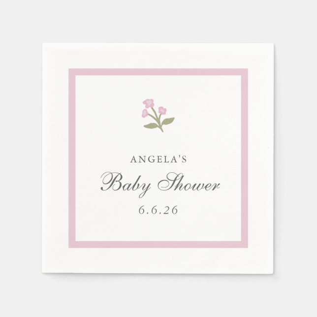 Smyckad blommig baby shower servett (Framsidan)