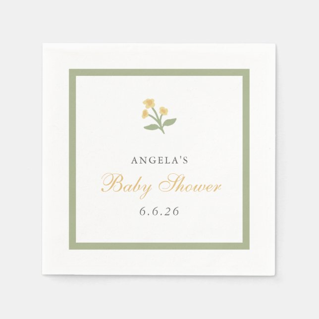 Smyckad blommig baby shower servett (Framsidan)