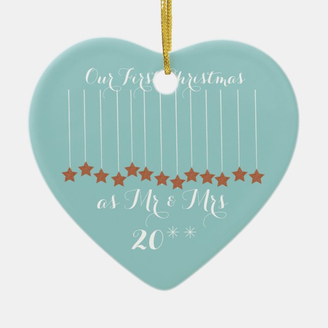 Smyckar den första julen för mjuk blåtthjärta julgransprydnad keramik (Framsidan)