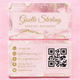 Smyckedesigner Rosa Guld Agat QR-kod Visitkort