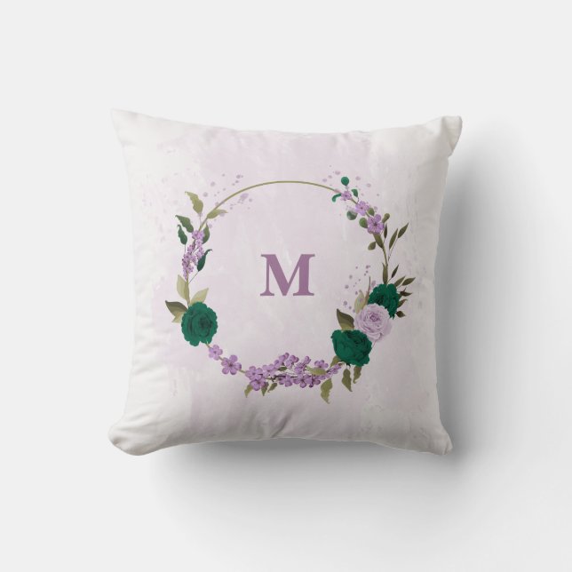 smyckegrön lila blommor kudde (Framsida)