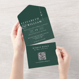 Smyckegrön minimalistisk monogram QR-kod bröllop