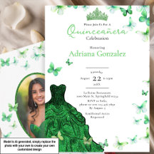 Smyckegröna fjärilar Klänning Foto Quinceanera