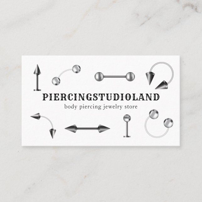 Smyckekonstnär i silvermetall Body Piercing Visitkort (Framsida)