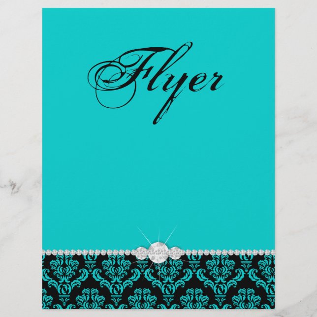 Smycken Flyer Hår Salong Damask Svart Blå Klassisk (Framsidan)