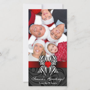 Smycken för kort för foto för julsebrapilbåge röda