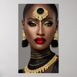 Smycken kvinna i Mode Exotic African guld Black Poster